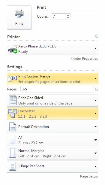 3. This question is about printing. a. What indicates the default printer: [1 marks] b.which pages are being printed: c. How many copies are being printed: d.