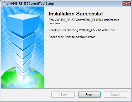9. When the installation has completed successfully, the following screen