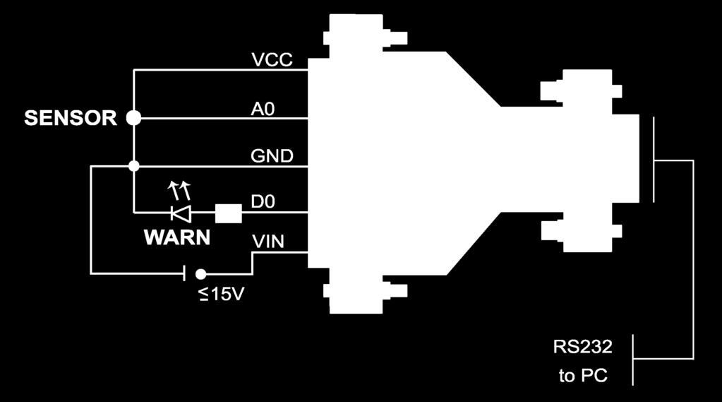 4 Application Sample To illustrate the use of RS232-ADC16/24 in special regard to VCC and VIN you might consider this schematic overview.