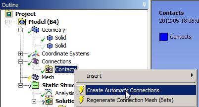 6. Create the contacts: Right click on Contacts and select create automatic contacts. 7.
