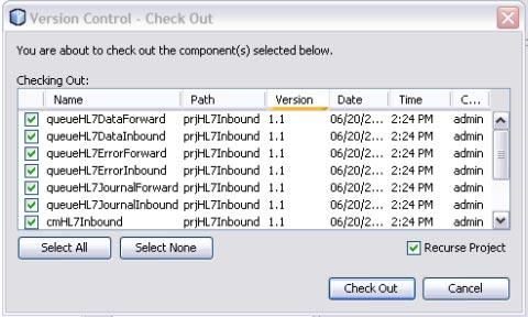 WorkingWith the Standard Inbound and Outbound Sample Projects (V2.x) Note You can select either one or more components. 3 4 Click Select All and then click Check Out.