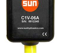 Easily configured using Sun s hand held interface LED indication of Status and Output Current Standard DIN 43650 Form A connector body permanently sealed Selectable dither frequency up to 300 Hz