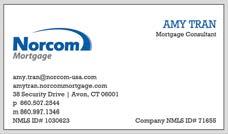 Business Cards & Stationary Business Cards The Norcom Mortgage business cards are professional and straightforward with a splash of color.