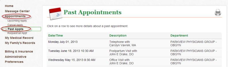 Past Appointments Click Appointments Click