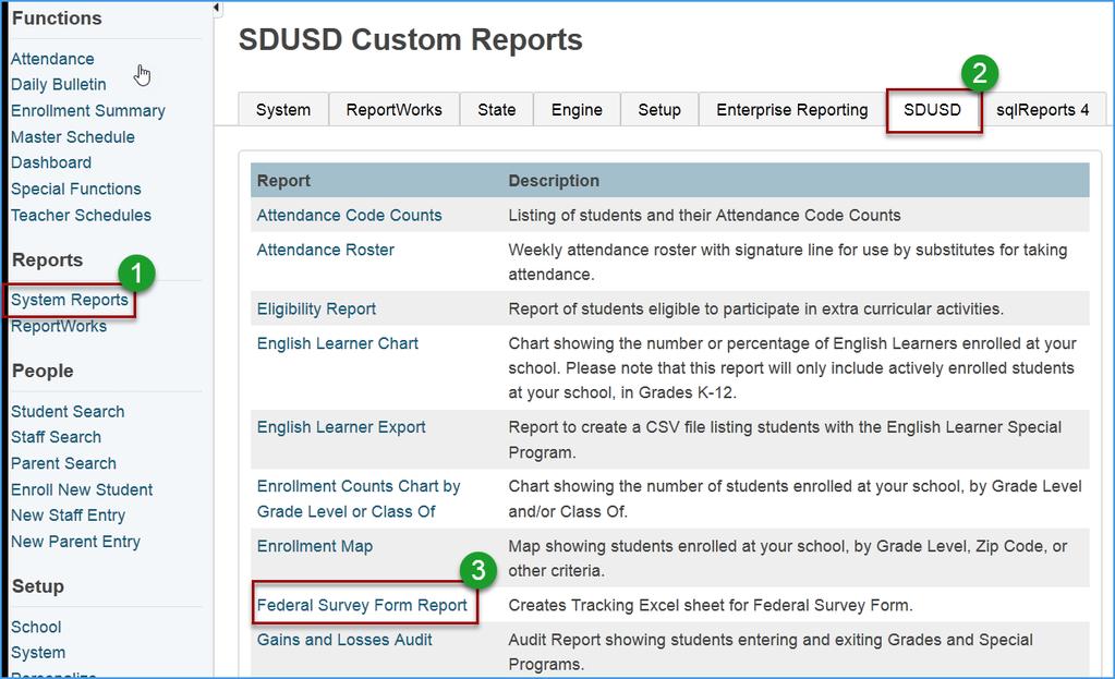 Elementary and Secondary Schools Elementary and Secondary schools will follow the steps in this handbook to: Run the Federal Survey Form Report in Create a spreadsheet using Microsoft Excel Use mail