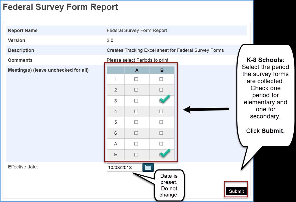 K-8 Example: Most K-8 sites will need to select a period for their secondary students (such as Advisory), and