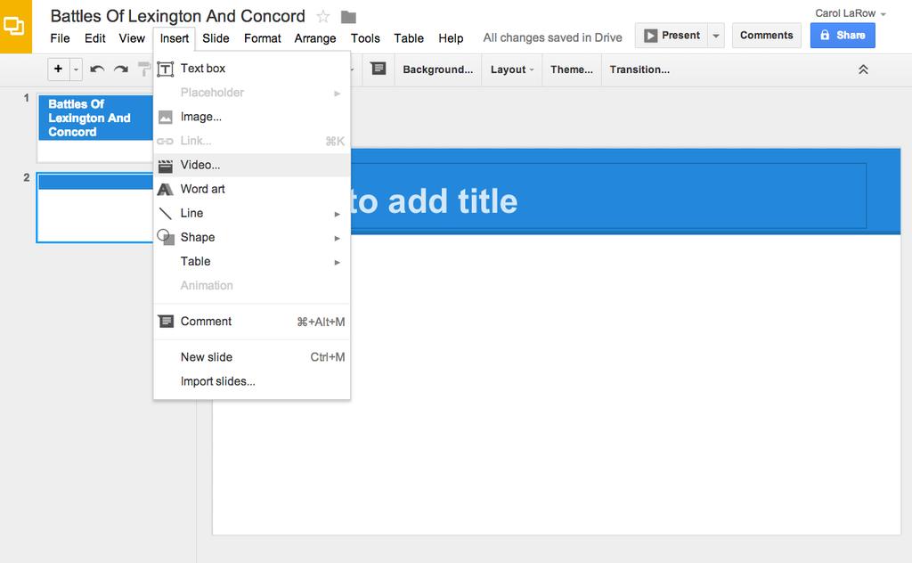 You can choose other layouts for additional slides, depending on the content you wish to enter onto your slides.