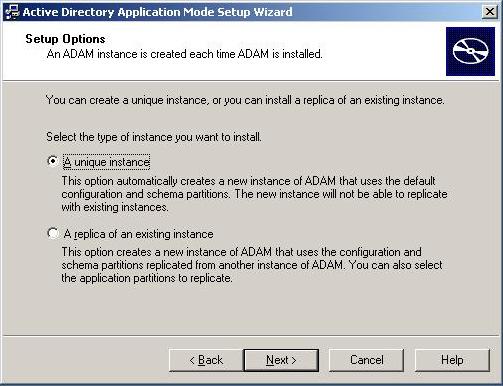 Configuring Microsoft ADAM 5 When prompted for an Instance Name