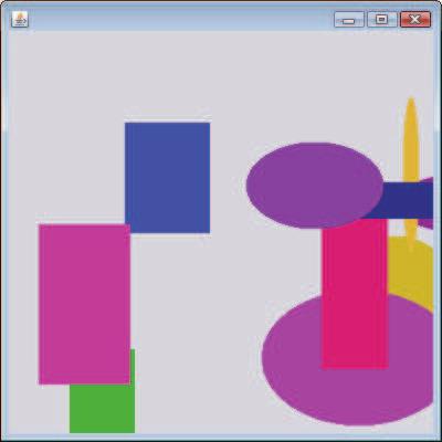 6.14 Wrap-Up 227 6.2 Create a program that draws 10 random filled shapes in random colors, positions and sizes (Fig. 6.14). Method paintcomponent should contain a loop that iterates 10 times.