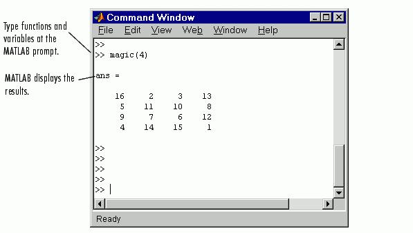For simple and short calculation, you only need to type your functions (or command) and variables and the MATLAB prompt in the command window, and hit enter key to run and show your result.