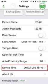 Device Name Admin Passcode Door Sensor Lock Action Device name can be edited as a model number, Office, ront door, Gate, etc. 12345 is Admin default passcode.