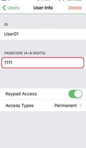 Keypad Access ap user ID to Edit ID.
