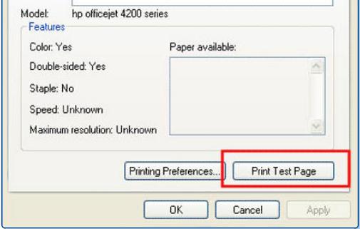 Printers and Faxes window, right-click the desired printer and follow this path: Properties > General Tab > Print Test Page A