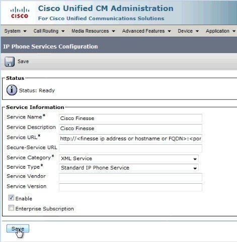 Add Service Parameters for One Button Sign In Cisco Finesse Figure 4: Finesse Service Configuration Without Enterprise Subscription Step 9 With a two-node Finesse setup (primary and secondary Finesse