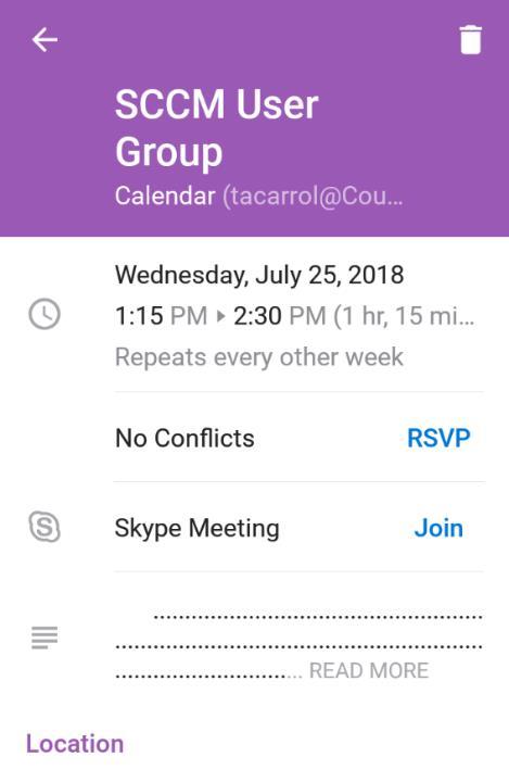 Join a Meeting You can join the audio and video portion of a SFB meeting using your Android phone. During a meeting, you are able to view a shared desktop or program.