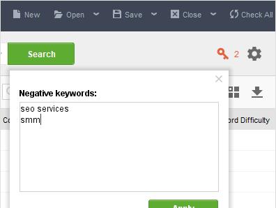corner of the dashboard, you can also specify negative keywords to