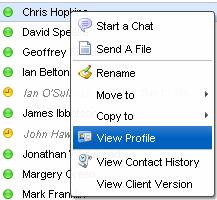 4.5 Contact Details If you hold your cursor over a contact in the roster, a pop-up window will appear. The bottom line of the pop-up window displays the Jabber ID for the user.