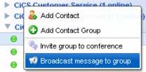 In the right-hand pane, tick boxes to specify the individual contacts or groups that will receive the broadcast message, then type your message in the Message area.