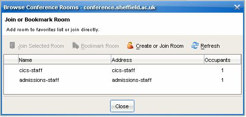 To create a new room, click the Create or Join Room button. You will see the following dialog box. Provide a descriptive Room Name. Any spaces will be replaced by underscores (_).