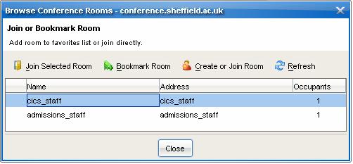 7.5 Joining an Existing Conference To join a conference, first access the conference service by clicking the Join Conference Room button at the top of the roster.
