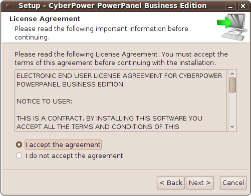 Accept the license agreement. Choose the component. If the target computer can communicate with UPS directly via a USB or serial connection, Agent should be installed.