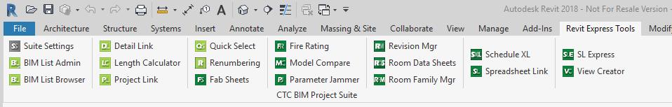 Note that it is possible to use the BIM Project Suite Settings free tool to turn off some buttons, or to host them natively on the ribbon panel instead of within drop-down buttons.