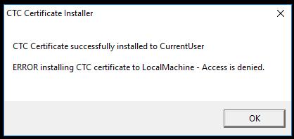 In order for this program to install the certificate such that it will work for all users who login to the computer, it must be run with the highest privileges (e.g. As Administrator ).