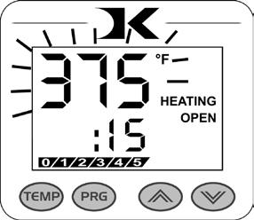 The right side the screen will indicate the heating status by stating HEATING, READY, both of those words, or none at all, depending on if it is cooling down or heating up to the set  READY is shown