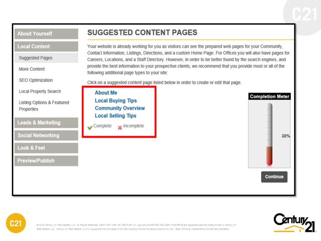 SUGGESTED CONTENT PAGES (Residential and Commercial) Available for quick edit are suggested content pages. These are strictly optional.