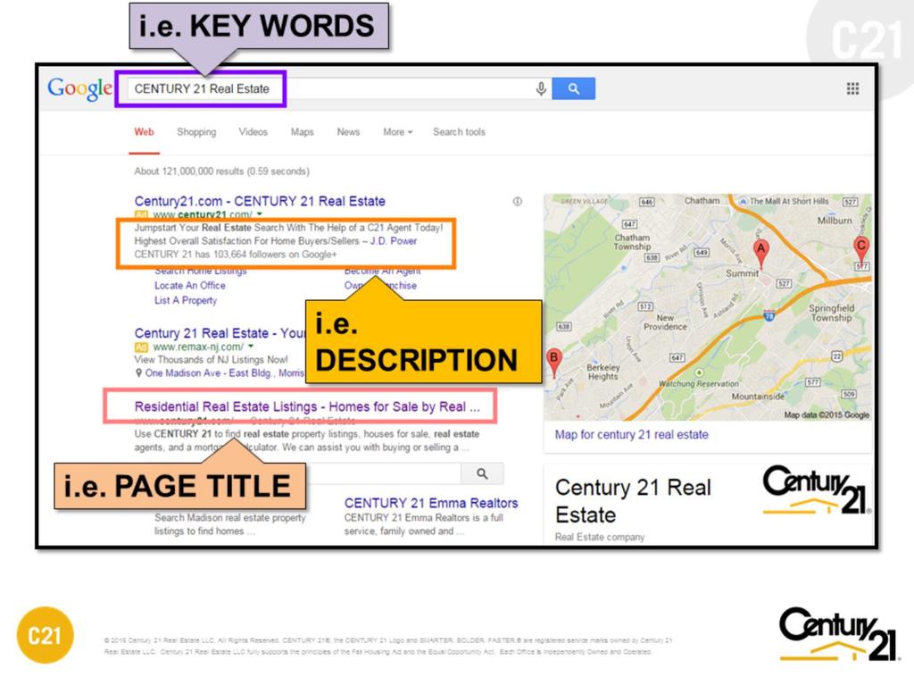 EXAMPLE This is an example of a search result s page identifying the three key areas for SEO customization as described in the previous page. Helpful tips for improving SEO: 1.