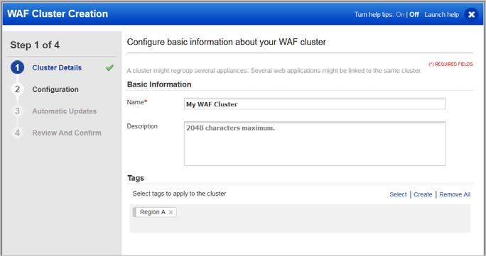 Create WAF Cluster Create WAF Cluster A WAF cluster is the pivot between the web application and the appliance it is being proxied through. It is a group of one or more WAF appliances (or proxy-set).