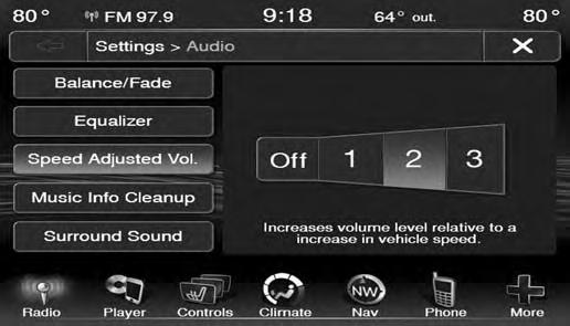Speed Adjusted Volume Press the + or buttons, or by pressing and dragging over the level bar for each of the equalizer bands.