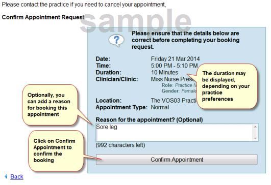 Confirm Appointment Request 13. Click Confirm Appointment to book the appointment.