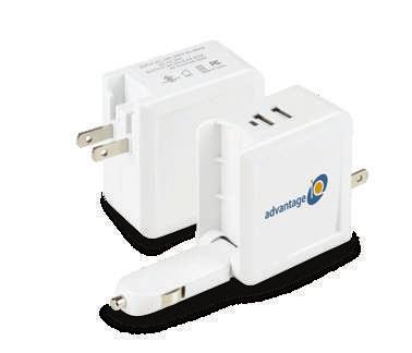 12 adapter - wall / car AD342 NEW UL Listed 3.4 A wall + car charger with dual USB ports. Charge a tablet at maximum speed.