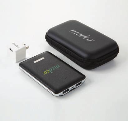 Faux leather 5000 mah power bank and UL Listed 1A wall charger tech gift set. Packaged in a nice zipper case.