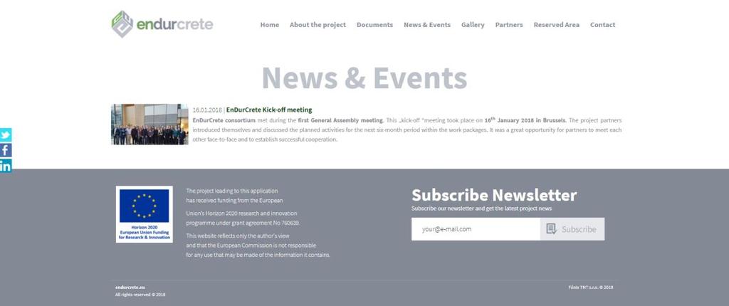 News & Events page This page will present a list of news and events, which will include all meetings of the project partners and important events in which members of the consortium partners