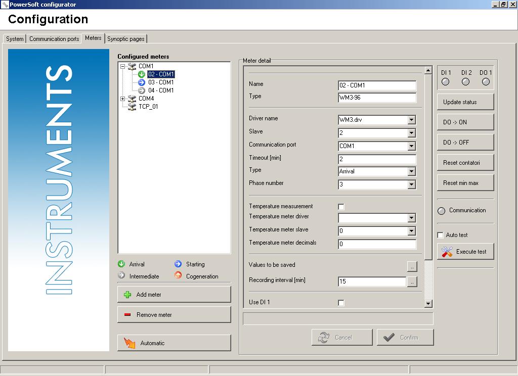 1.3.3.1 CONFIGURATION In the Meter detail box, all the parameters relevant to the selected instrument are listed.