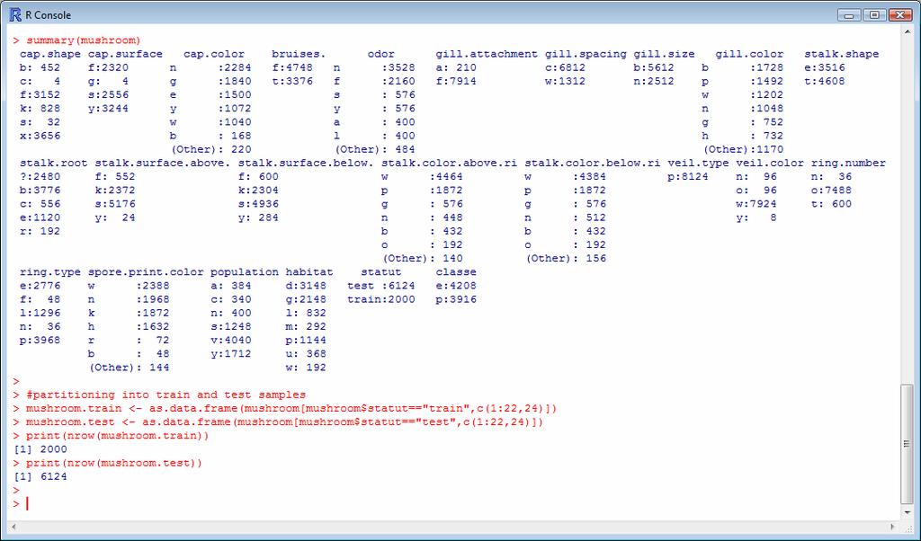 R shows the following results. The training set contains 2000 instances, the test set contains 6124 instances. 4.