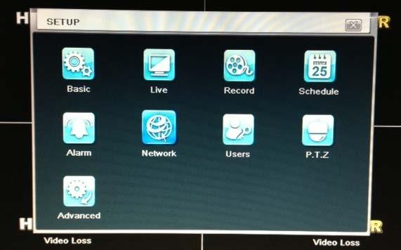 Enter Main Menu screen by pressing the MENU button on the front panel of the DVR.