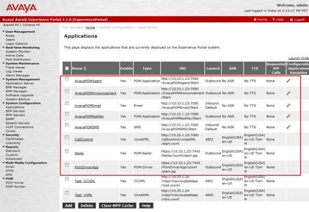 5.2. Verify Applications Note that the applications needed for Avaya POM were configured during Avaya