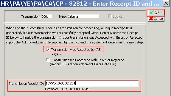 Step 5a: Enter Receipt ID and Finalize this Transmission Step 5a is the final step in ACA 1095C Processing. Only complete this step after all PDF Files and Print files are created.