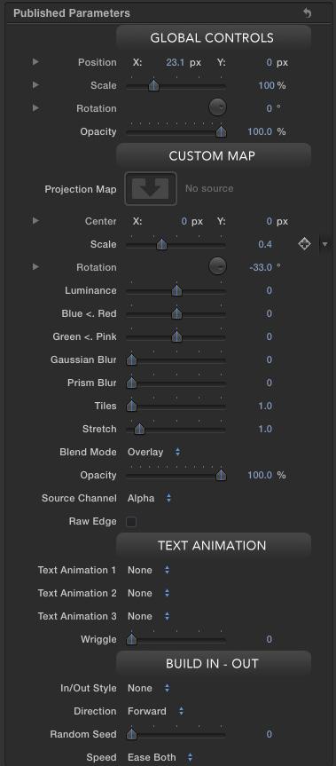 Below are the parameters which come with 3D Text Overlays. Global Controls affects the whole text and should be used with the built in FCP X Text controls, seen on the right.