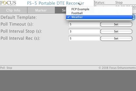 2. Select the DEFAULT TEMPLATE pull-down menu and select the template you wish to use during your shoot (any recordings will utilize the metadata fields and predefined values of this template unit it