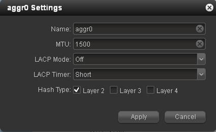 9. Configure the general settings as explained in the following table: Item Name MTU LACP Mode LACP Timer Hash Type Description Use the default name or enter a custom name.