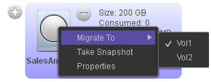 The color of the share turns purple: 4. Right-click the share. A pop-up menu displays. 5. Select Migrate To.