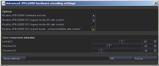 fig. 4: Advanced JPEG2000 hardware encoding settings 5.) RAW ARRI SDK 4.4 To keep track of the latest developments in ARRI RAW, the SDK was updated to version 4.4. 6.