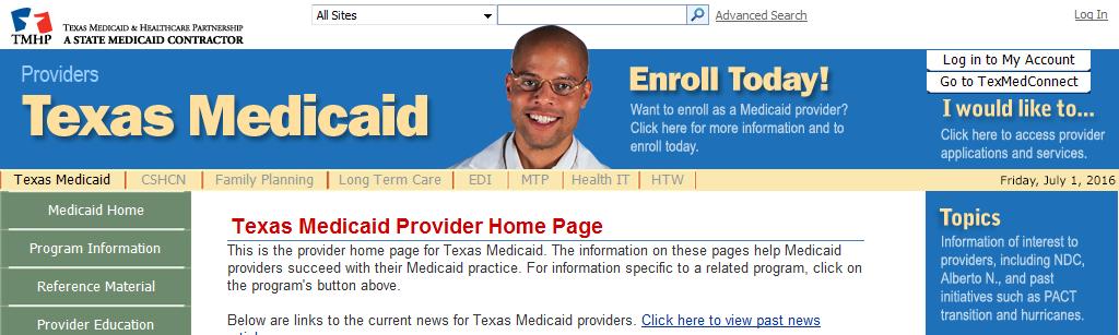 Providers enrolled in Medicaid can create a TMHP administrator user account to access their provider information on the website.