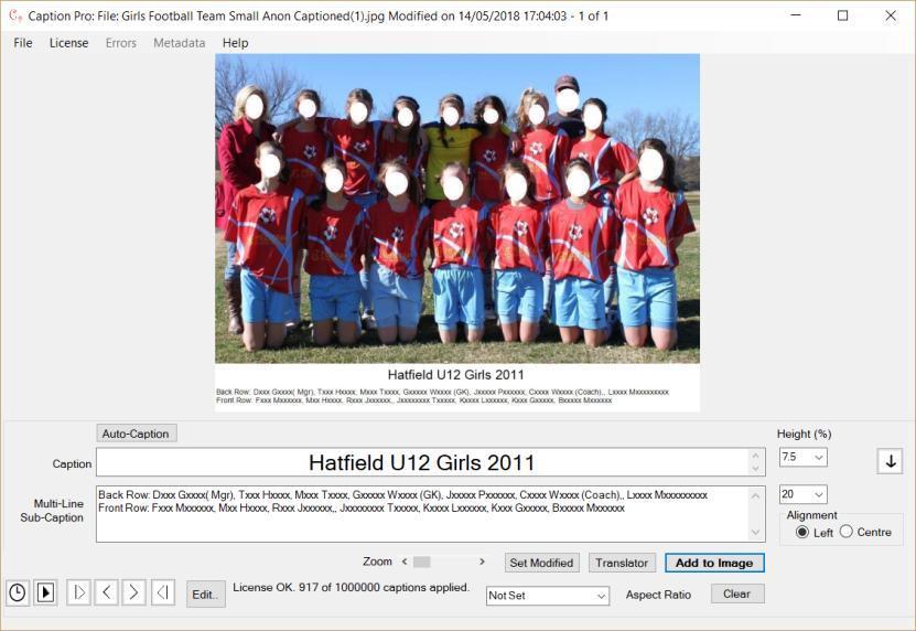 Such captions are particularly useful for captioning photos of groups of people who need to be individually identified, such as school classes or sports teams.