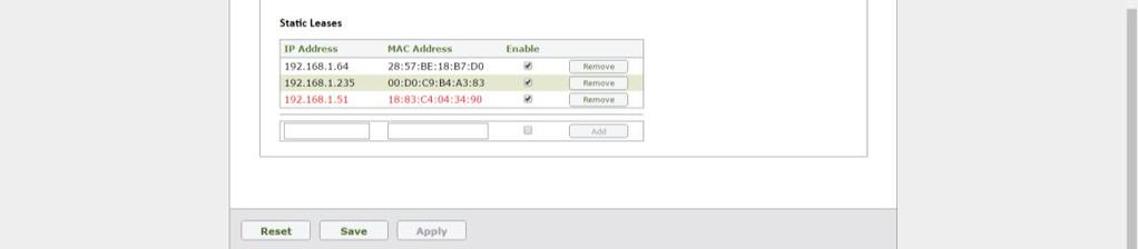 Setting up fixed IP addresses is done in the Router settings in a menu like the below, where