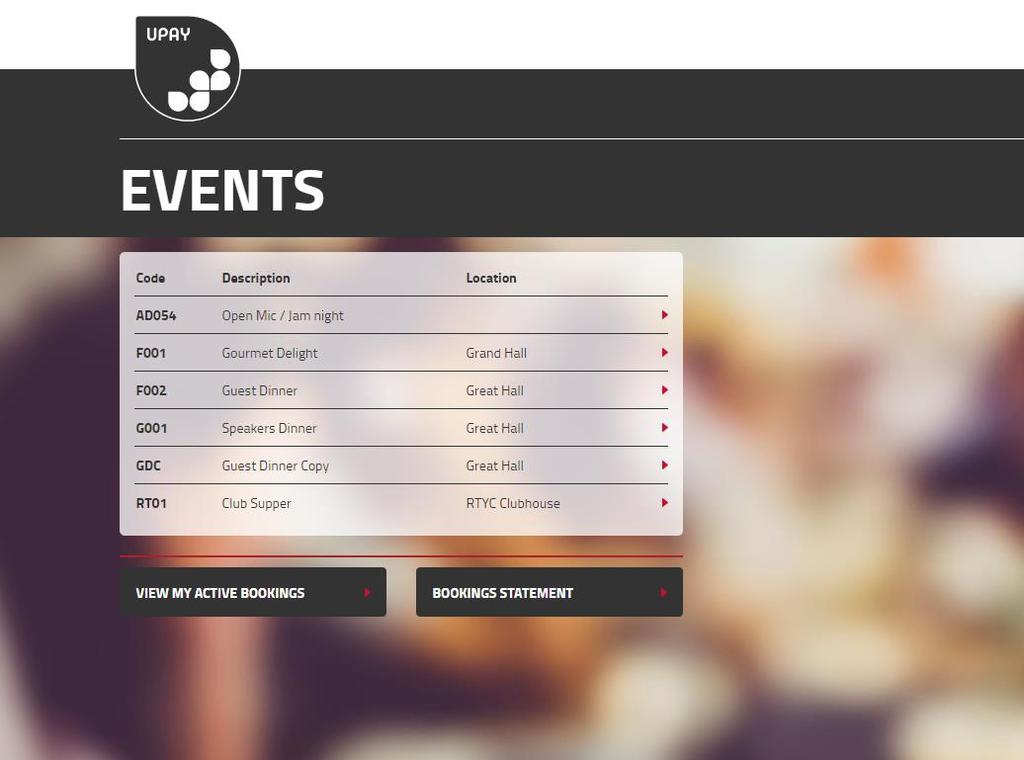 16 EVENTS Events is an area where you can make a reservation for an event or a function.